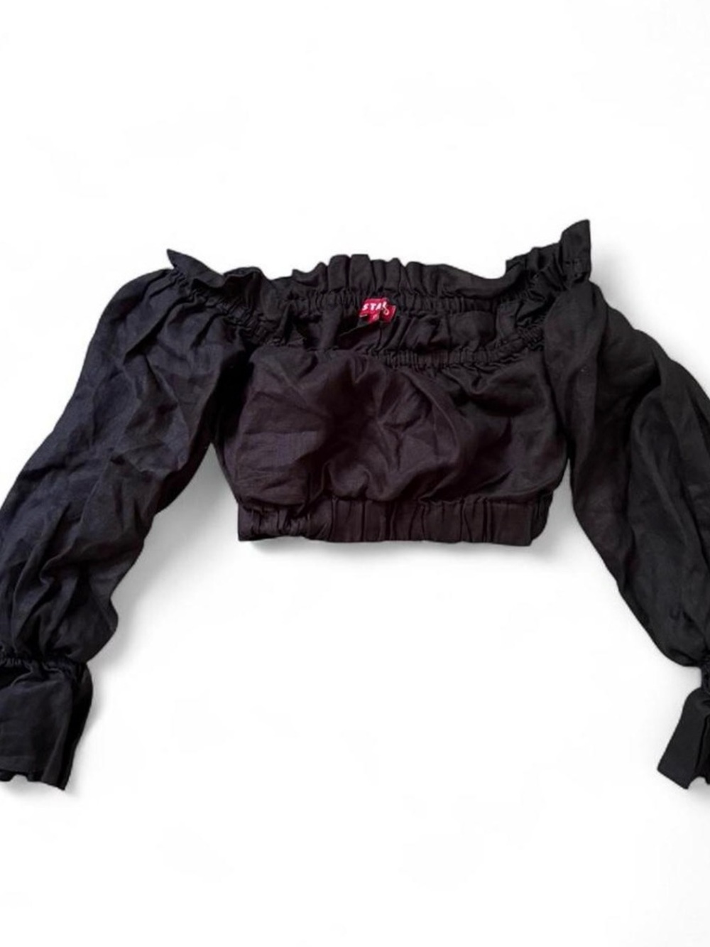 STAUD Black Off-Shoulder Elastic Crop Top